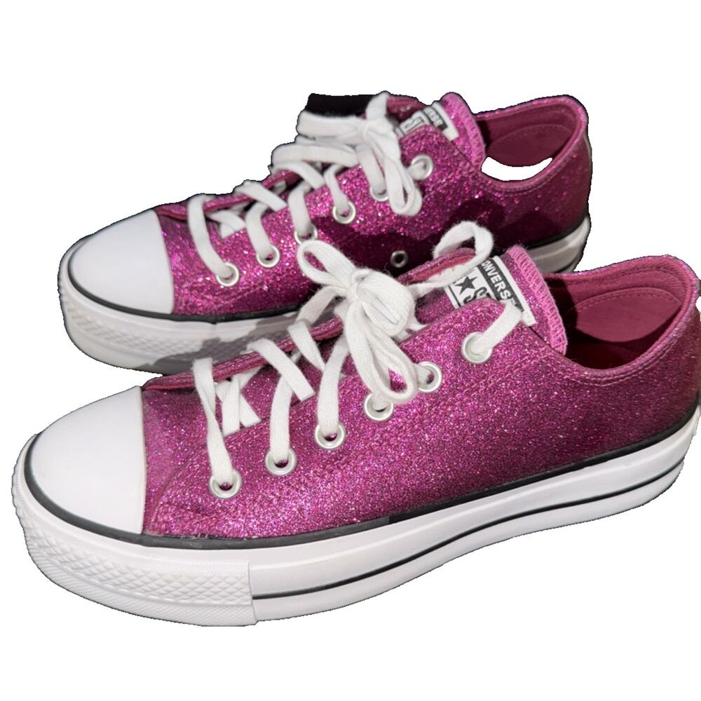 Converse Pink Glitter Platform Low Top Sneakers Women’s 8 - Picture 1 of 8